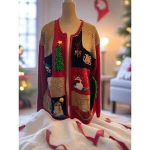 Lisa International - Women's Christmas Full Zip‎ Cardigan Ugly Sweater - Size XL